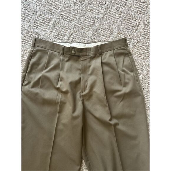 Slates Basics Dress Pants 38x30 Mens Beige Suit Trousers Slacks Cuffed Pleated - Picture 2 of 4